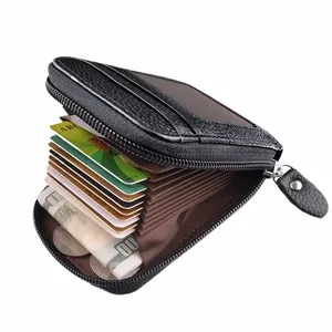 Echte Leder -Kreditkartenhalter RFID Blocking Accord Kleine Kartenkoffer Wallet Reißverschlussmünze für Frauen Männer 04GJ#