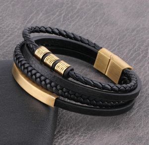 Charm Bracelet Men Multilayer Leather Handmade Wristbands with Magnetic Stainless Steel Closure Length 19cm22cm72847487300803