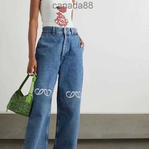 Designers Mulheres Moda Luxo Loeewewe Jeans Jeans Feminino Palavalhado Holcado Letra Graphic calça de jeans casual Longo jeans reto bordado