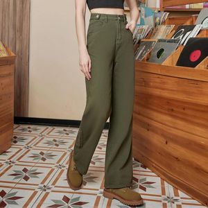 Kvinnors jeans kvinna kläder 2024 mode fin grön rak midja höftknapp design byxor y2k streetwear pantalones de mujer