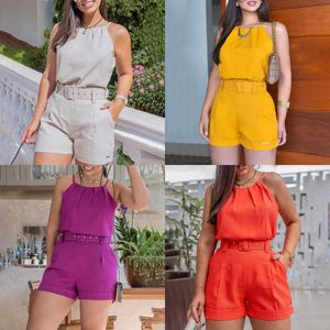 Piece Two Dress Casual Sets Women Two-piece Suit 2022 Summer New Simple Sleeveless Solid Color Sexy Backless Shorts Suits W0224 -piece s