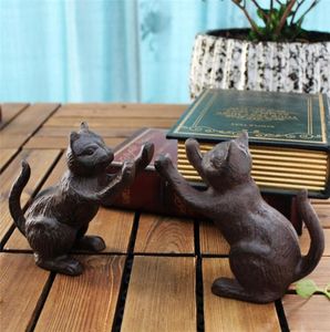 2 pezzi Fine in ghisa vintage Ends Bookend Rustic Brown Cats Book Stand Distanza Studio Decorazione per ufficio Home Office Animal Metal CRA9605521