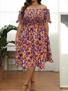 Finjani Women Allover Floral Print Dress Off Rammer Summer 2023 Sukienki Casual Plus Size Chic i elegancki 240411