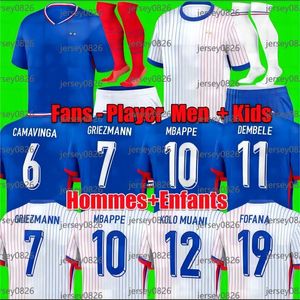 2024 FanPlayer Fransız Futbol Forması Mbappe 24 25Giroud Benzema Griezmann Saliba Pavard Kante Maillot de Ayak Equipe Away Uzak Çocuk Kiti Jersey Futbol Gömlek Evi Kadın