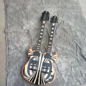 Gitara specjalna zintegrowana podwójna szyja gitara elektryczna 6 sznurków + 12 sznurków korpus z wzorem czarne akcesoria EMG Pickup Real F