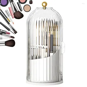 Lagringslådor Makeup Brush Holder With Lock | Dammtät roterande arrangör Klar kosmetiska borstar org