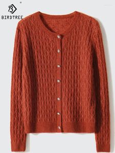 Malhas femininas Birdtree 75% Cashmere 25% Mulberry Silk Cardigan Sweater Vul