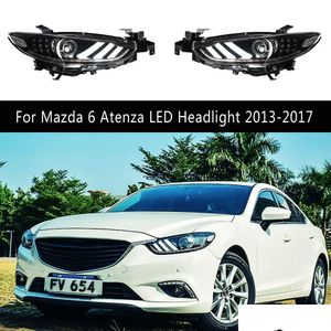 LED Daytime Running Car Styling DRL Light Streamer Turn Signalindikator Belysning Tillbehör för Mazda 6 Atenza-strålkastare 13-17 Head Dhonv