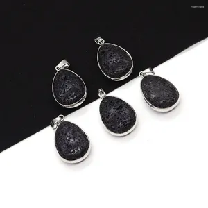 Pendant Necklaces Boutique Black Volcanic Rocks Droplet Shaped Solid Bonded 20x31mm Fabrication Fashion Men's Jewelry DIY Necklace Earring