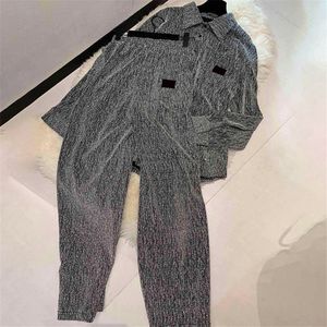 Gray Women Blouse Pants Set Summer Spring Long Sleeve Shirt Tops Tousers Outfits Elegant Woman Elastic Waist Pants Sets