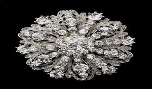 2 inç vintage stil rhodyum gümüş ton büyük boyutlu çiçek rhinestone diamante kristal broşı kadınlar için1654555