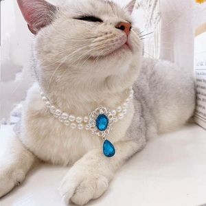 Hundekragen 2 Reihen Perlenkragen für Katzen Luxusschmuck Haustier Halskette Diamant Zirkon verstellbar kleine Hunde Welpe Katze