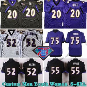 Пользовательский S-6xl Vintage Football Jerseys 52 Рэй Льюис 75 Джонатан Огден 20 Эд Рид 3 Мэтт Стовер 58 Питер Боулс 55 Террелл Саггс 31 Джамал Льюис Маккри