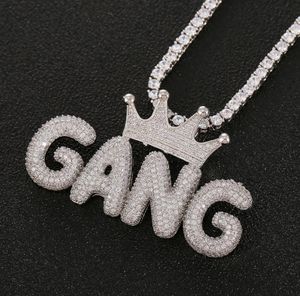 Hip Hop Custom Name Crown Small Letters Pendant Necklace Micro Cubic Zircon with 24inches Rope Chain2724807