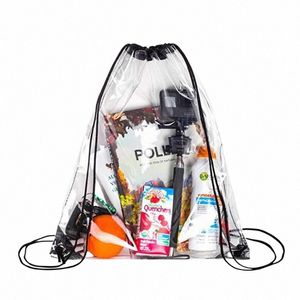 new Transparent Drawstring Backpack Cinch Sack School Tote Gym Bag Sport Pack 33 x 43cm 52ko#