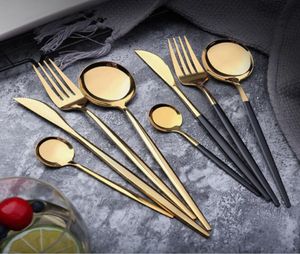 Зеркальное зеркало из нержавеющей стали Столовая посуда Gold News Feel Spoon Fork Tea Spoon Praise Praise Простой изысканный западный ужин.