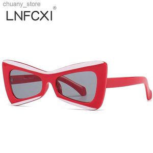 Sunglasses LNFCXI Retro Cat Eye Double Color Sunglasses for Women Gradient Shades Vintage UV400 Men Sun Glasses Y240416