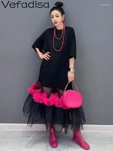 Parti Elbiseleri VEFADISA 2024 Yaz Kadın Moda T-Shirt Çok yönlü örgü etek kişiselleştirilmiş gündelik düz renkli modaya uygun kız elbise