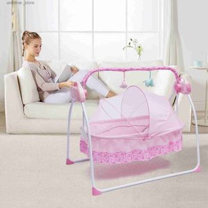 Babykrippen 5 Getriebe Verstellbare Babybett Cradle Elektrische Auto-Swing-Schaukelbasstimer Bluetooth Nursery Furniture + Mat L416