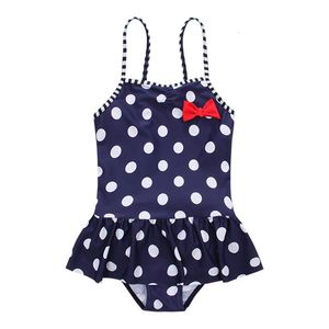 Baby flicka baddräkt med kjol söt dot bow blue one bit badkläder för barn simning dräkt barn bather 210 y 240416
