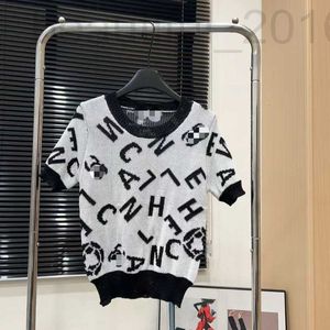 女性用Tシャツデザイナー新しいクラシックフルボディパッチワーク対照的なジャキア文字刺繍ウールセーター、香りの良い丸い首の半袖セーター6xi2