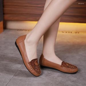 Casual Shoes Spring Summer Autumn Chunky Bottom Shallow Crystal Peacock Sewing Plus Size 42 43 Cut Out Genuine Leather Women 230