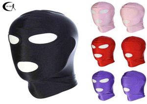 Máscara de cabeça spandex lycra capuz bdsm sm papel de jogo erótico de couro erótico fetiche de couro aberto gqd05796066