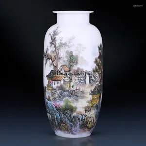 Vasen Jingdezhen Keramik Pastelllandschaftsblume Flasche Große moderne Dekorationen im chinesischen Stil Ornamente