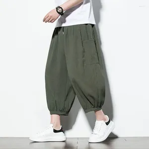 Pantaloni maschili in pizzo elastico su tasche a colori solidi harem abbigliamento casual 2024 primavera estate sciolta coreana