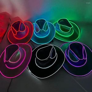 Ball Caps Wireless LED Cowboy Hat Colorful Disco Luminous Light Bar Cap Unisex Hip Hop Party Supplies Flashing Neon Western Cowgirl
