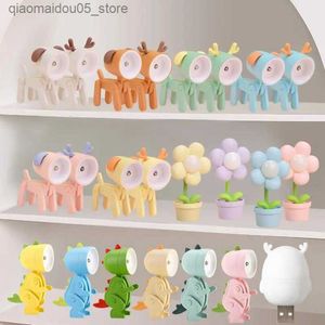 Lamps Shades Creative Cute Mini Night Light Cartoon Flower Dog Dinosaur Desktop Decorative Light Home Table Light Bedroom Light Gift Q240416