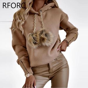 Women's Sweaters 2024 Women Solid Chain Hooded Feathers Sweatshirt Tops