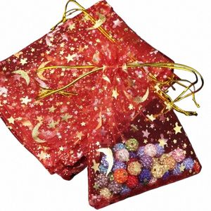 100pcs Mo Star Drawstring Organza Torbaları Çizme Küçük Mücevher Hediye Çantası Poşeti Z2XD#