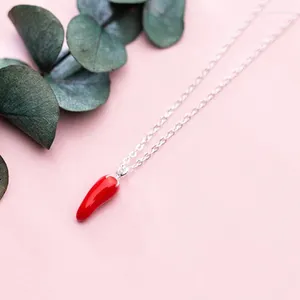 Hängen 925 Sterling Silver Necklace Classic Cute Pepper Pendent Simple Emalj för Women Girl Jewelry Gift Drop Wholesale