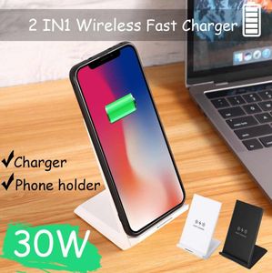 Ny 30W Double Coil Qi Wireless Fast Charger Vertical Quick Charging Bracket High Power Docking Stand för Mate30 Promi9 Pro9115729
