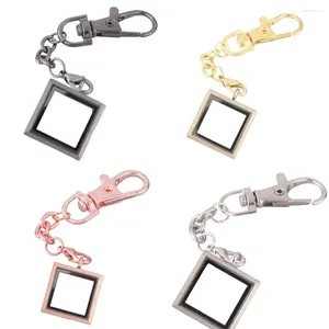 Keychains 1st Square Alloy Floating Charm Vanlig LACKET KEYCHAIN ​​Twist Memory Glass Pendant Keyring Smycken Making Partihandel