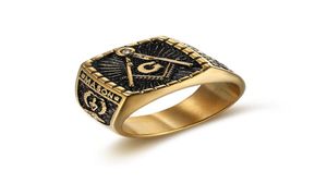 Punk 316L rostfritt stål God Color Masonic Mason Retro Rock Hip Hop Finger Ring for Men Fashion Jewelry4180823