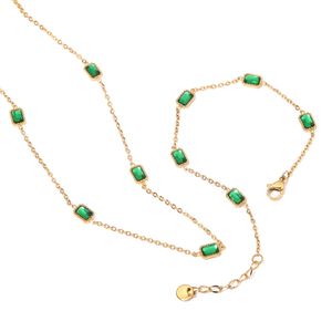 Designer Ins Square Emerald Zirkon Halskette Armband Set für Frauen High-End-Titanstahl mit 18 Karat Goldschmuck im Großhandel