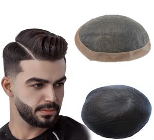 Erkekler için toupee ince mono insan saçı değiştirme sistemi protez doğal siyah birimler 240408