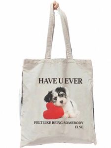 1pcs Kawaii Dog Graphic Canvas Tote Shoulder Shopper Bag Storage Travel Bag Handbag & Shop Bag Valentine's Day Gift 96gk#