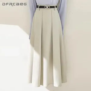 Skirts Korean Style Casual Summer A-Line Skirt Long For Women 2024 High Waist Elegant Fashion Big Swing Formal Midi Ladies