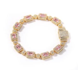 Hiphop koppar inlagd rosa zirkon tennisarmband män kvinnor diamant blandad 7 tum 8 tum kristall armband smycken tillbehör8804974