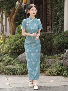 Ethnische Kleidung elegante Frauen drucken Blume Cheongsam Hochzeitskleid Orientalische Braut Satin Mandarin Kragen Abend Qipao