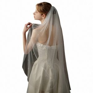 v744 Elegant Wedding Bridal Veil One-Layer Tulle Pearls Beading Handmade Brides White Veil Women Marriage Accories u4Oc#