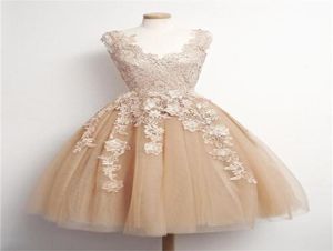 Короткие платья для вечеринок кружевные аппликации v Nece Tulle Formal Dress Вечерние платья Персонализированные шампанские подружки невесты 3290712