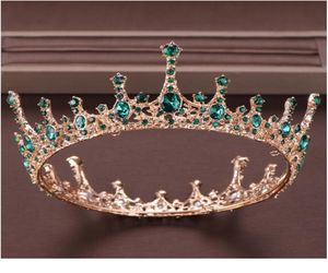 Vintage Baroque Green Crystal Round Queen Crown Wedding Tiara Bridal Diadem Gold Color Headpiece Dress Wedding Hair Acc jllYkB7903972