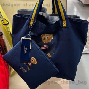 Totes Lottes new bag pol print wearing navy sweater jeans bear canvas bag shopping bag mother bag mens bag T240416