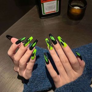 Spicy Girl Style Graffiti Green Rabbit Nail Cool and Cute Long Ladder High-end Products Wear Nail