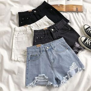 Lucyever sommar denim shorts kvinnor koreanska mode rippade hål hög midja kort jeans kvinnlig casual gata breda ben byxor 240407