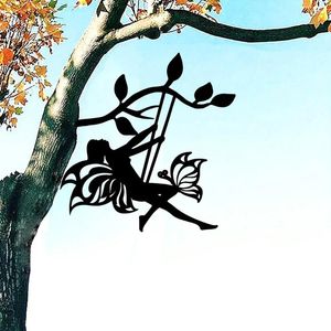 Decorazioni da giardino Helloyoung swing ramo acciaio silhouette metal wall art: perfetto per i compleanni regali per la casa per la casa all'aperto